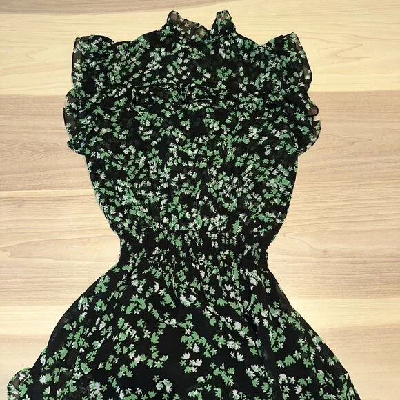 MISA Los Angeles Dakota Green Mini Blooms Midi Dress Women's X-Small XS